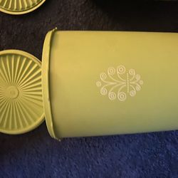 Vintage Apple Lime Green Tupperware Servalier Canister Set