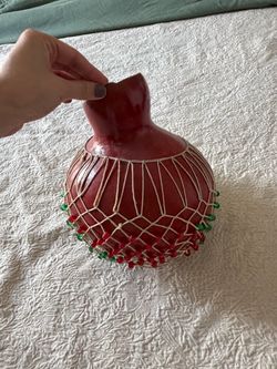 Handmade Clay Vase with Beaded Net