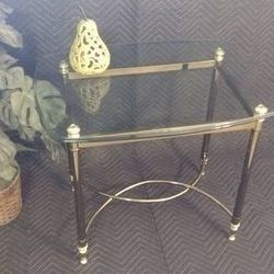 Rectangular Retro Brass and Glass Labarge Style End Accent Table Stand