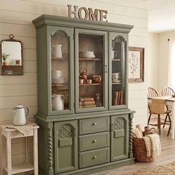 Stunning Sage Green Refurbished China Cabinet