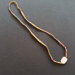 Boho Beaded Wrap Necklace – Natural Stone Pendant | Adjustable Earthy Handmade Style