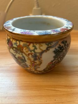 Vintage Satsuma Style Peacock Ceramic Flower Pot