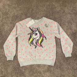 New H&M Sequins Unicorn Long Sleeve Sweatshirt Size 8/10 Girls