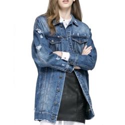 Fiore Jean Jacket Womens Large Denim Distressed Blue