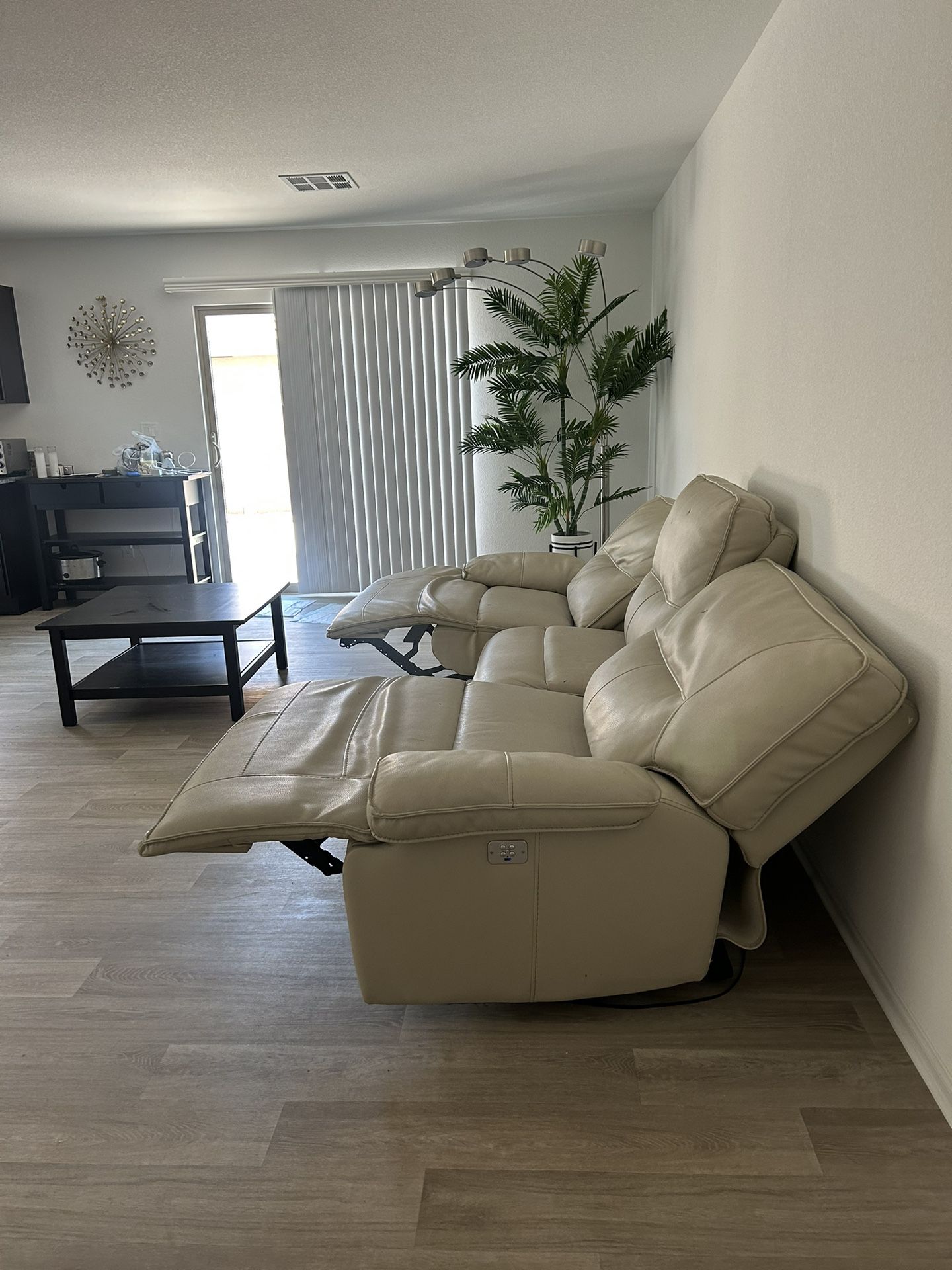 Nude Leather Recliner Sofa 