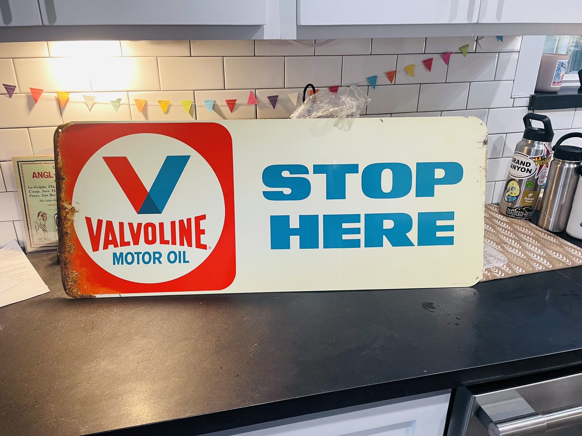 Valvoline Motor Oil Tin Sign STOP HERE
