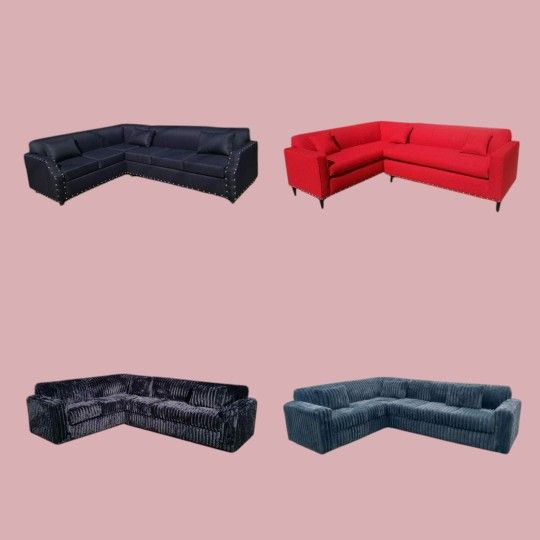 NEW 7X9FT SECTIONAL COUCHES. DOMINO BLACK FABRIC SECTIONAL COUCHES .brown COMBOCREAM Blank and Charcoal MICROFIBER Sofa / More Color Fabric Avail