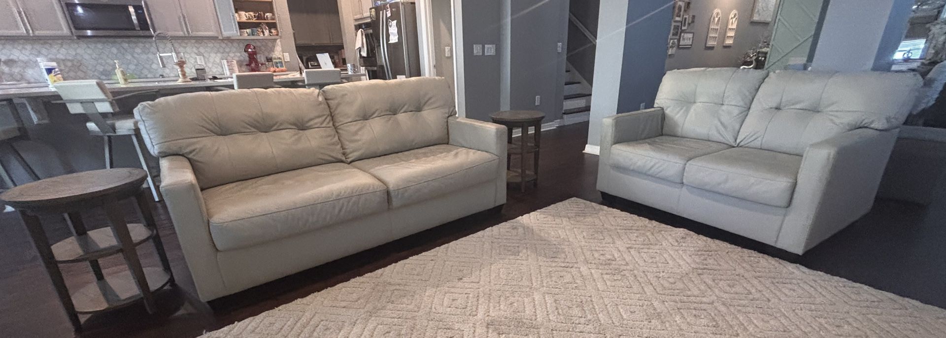 Cream Colored Sofa And Loveseat With End Tables