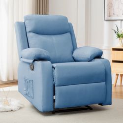 (Small Damage) Korser Manual Recliner Chair Compact Upholstered Fabric Design with Side Pockets for Small Spaces & Living Rooms
