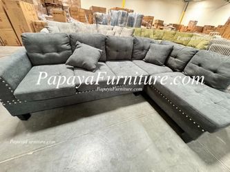 NEW L Shape Sectional Sofa and Chaise Set Nailhead Trim Grey BIG Furniture Warehouse Discount COUCH Clearance Closeout BIG SALE Nail head  L-Shaped 
