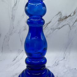 Vintage Recycled Glass Blue Cobalt Candlestick Vase Spain