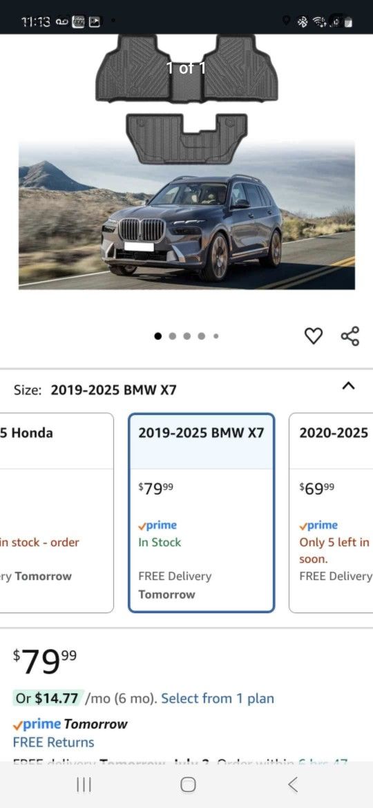 Bmw x7 floor mats 2019-2025 only back seat and trunk mat