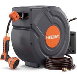 Upgraded Retractable Garden Hose Reel 1/2 inch x 155 ft 9 Pattern Nozzle Heavy Duty Metal Bracket Wall-Mounted Any Length Lock Automatic Slow Return 1