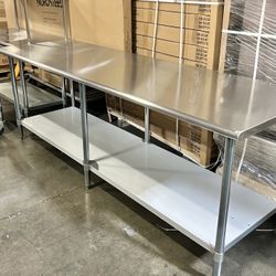 Brand New 8 Feet Long Heavy Duty Stainless Steel Work Tables 