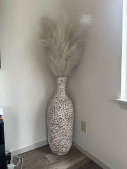 Tall Woven Floor Vase with Pampas Grass