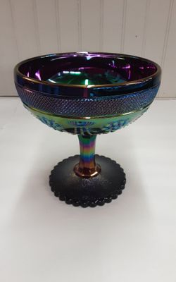 1981 Lenox Imperial Chrome Amethyst Carnival Glass Compote- Located in Shelton