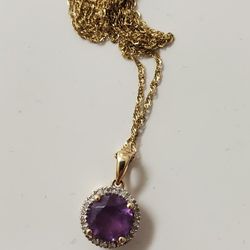 Amethyst (1-1/10 ct. t.w.) and Diamond Accent Pendant Necklace in 14k Gold