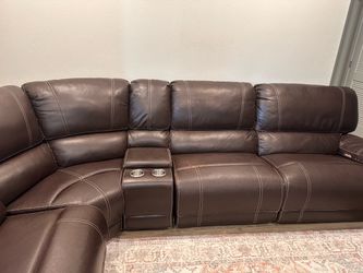 Power recliner leather sofa