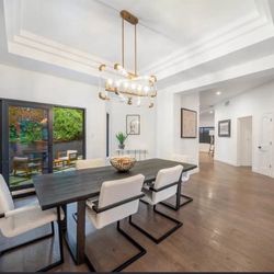 Modern 90” Wood Dining Table With Aluminum Frame