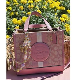 Coach Dempsey Tote Bag Pink Signature Stripe