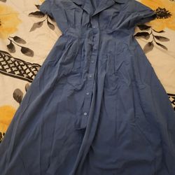 Light Blue Midi Length Shirt Dress