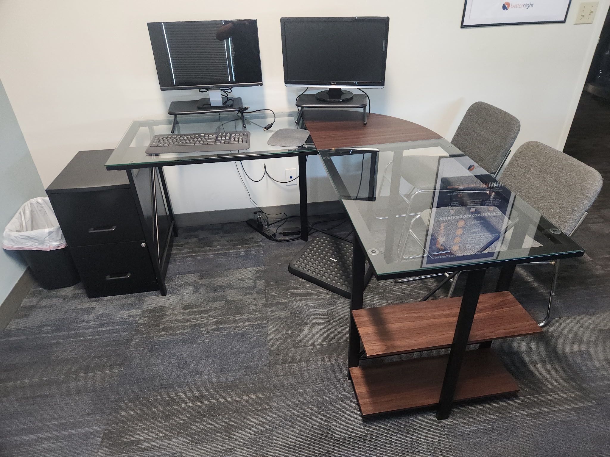 Glass Top Desk/chairs/file cabinet 