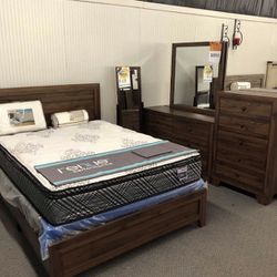 Millie Cherry Brown Panel Bedroom Set ( Queen, king, twin, full bedroom set - bed frame- tall dresser, nightstand and chest, mattress options