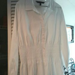 White House Black Market Ruched White Buttoned Down Top Size XL