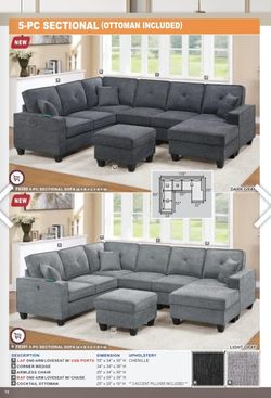 5-Piece Sectional Sofa with Ottoman