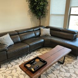 Leather Sectional With Powered Recliner And Chaise Lounge