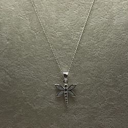 Sterling Silver & Opal Dragon Fly 16”-18” Necklace