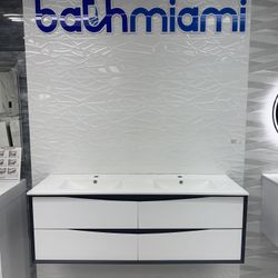 60” Floating Black&White PVC Vanity with LED drawers