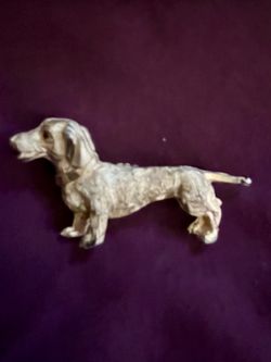 Vintage Dachshund Brooch Red Crystal Eye Textured Gold Tone