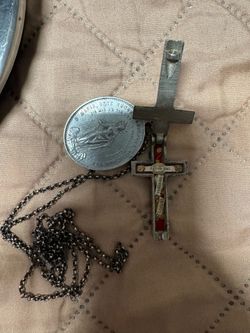 Antique 19th-Century German Reliquary Crucifix & Silver Maria Kevelaer Pilgrimage Medal Set