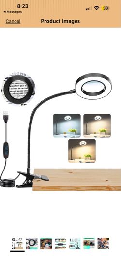 10X Magnifying Glass with Light, Clip on Mganifier with Light, 48 LED Desk Magnifying Glass wtih Clamp, 3 Modes Dimmable Magnifying LED Lamps for Bed 