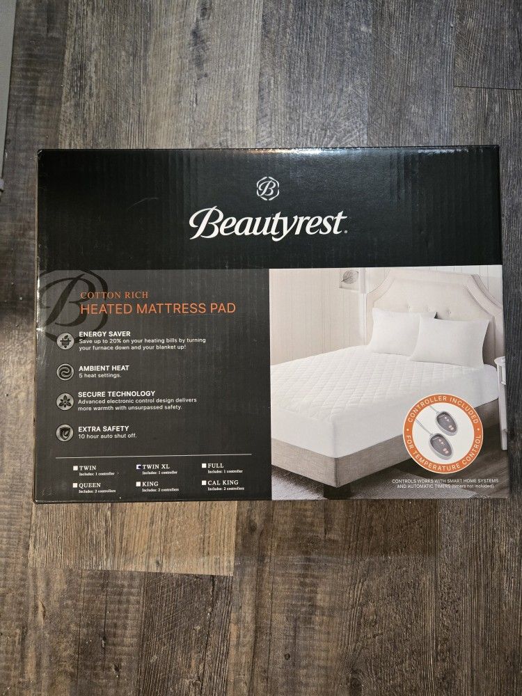 Beautyrest Heated Mattress Pad, 5-Setting Heat Controllers, Twin XL