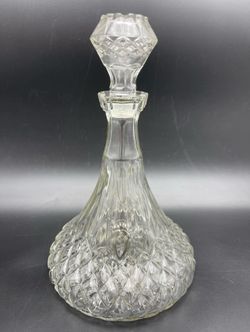 Vintage Diamond Cut Glass Captains Ship Decanter Bottle Bar Ware 11"