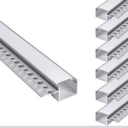 hunhun 6-Pack 6.6ft/2Meter Plaster-in LED Channel, Trimless recessed LED Aluminum Channel with Single Flange,led Channels for LED Strip, Super for Wid