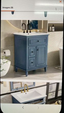 YSQCAR 24 in. W Blue Freestanding Bathroom Vanity