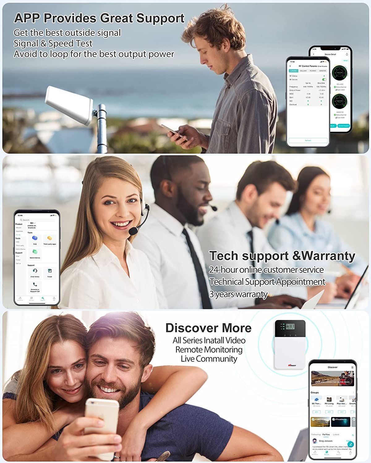 Cell Phone Signal Booster, Upgraded Kit Support up to 6,000 sq ft