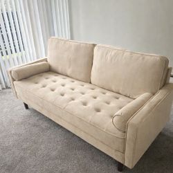 Unused 70in Ivory Velvet Sofa 