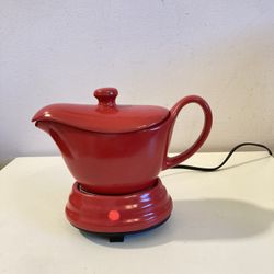 Electric Gravy Boat Warmer With A Ceramic Pot And Lid Red / Burnt Orange