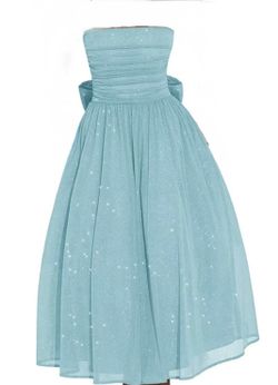 Strapless Sparkly Tulle Prom Dress for Women Midi Dresses Bow on Back Formal Evening Party Gown