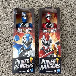 Power Rangers Dino Fury Figures (Red & Blue Ranger)