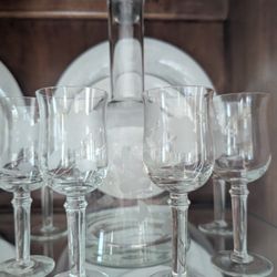 Princess House Decanter and 6 Desert Glasses