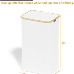 SpaceAid 110L Large Laundry Hamper w/ Lid Tall Clothes Basket Bin w/ Handles - White