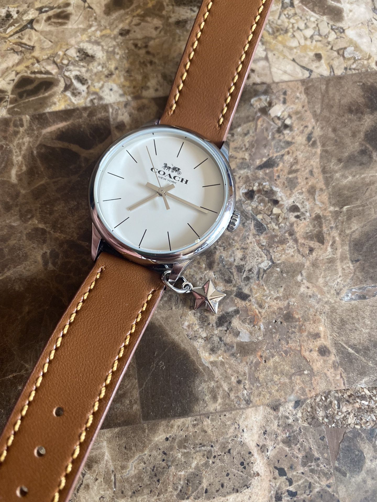 Coach Quartz Watch Analog Leather White Camel