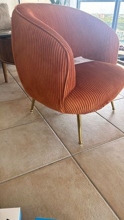 Rust Velvet Channel-Tufted Accent Chair, Gold Legs - Brand New