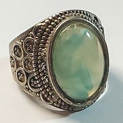 VINTAGE HANDMADE SILVER & AMIRALD RING **10 GR.** SIZE:8.5/9