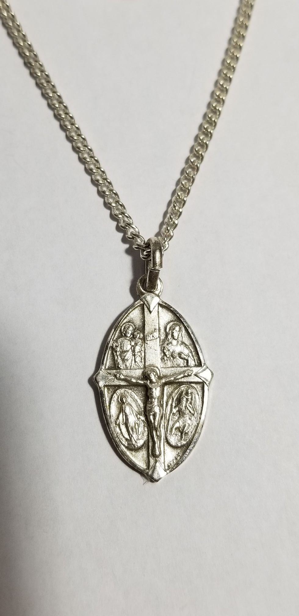 Antique "I Am A Catholic Please Call A Priest" 4 Way Cross Medal Necklace
